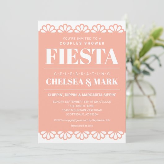 Papel Picado Koppels Douche Uitnodiging (Staand voorkant)