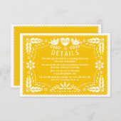 Papel picado liefde vogels geel bruiloft details informatiekaartje (Voorkant / Achterkant)