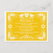 Papel picado liefde vogels geel bruiloft details informatiekaartje (Voorkant)