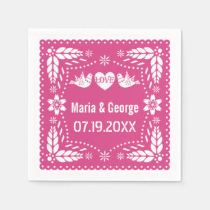 Papel picado liefde vogels heet roze bruiloft fies servet
