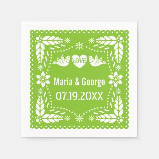 Papel picado liefde vogels lime groene bruiloft fi servet (Voorkant)