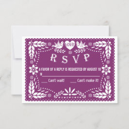 Papel picado liefde vogels paarse bruiloft RSVP an Kaartje