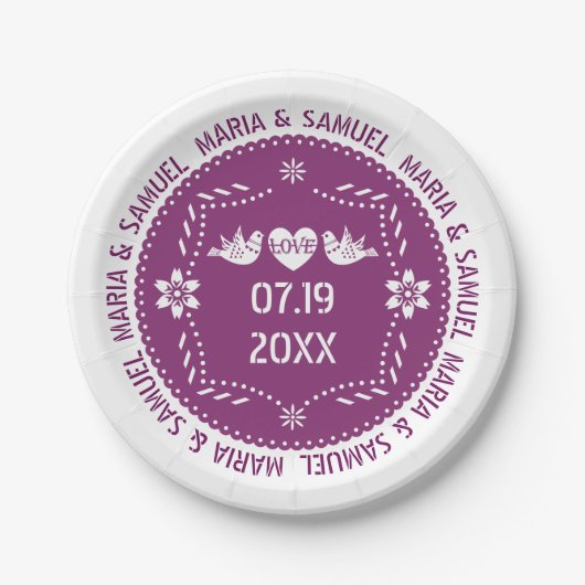 Papel picado liefde vogels paarse Mexicaanse bruil Papieren Bordje (Voorkant)