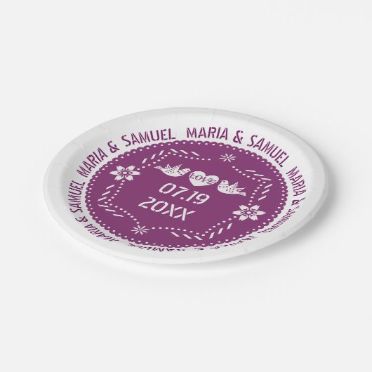 Papel picado liefde vogels paarse Mexicaanse bruil Papieren Bordje (Gekanteld)