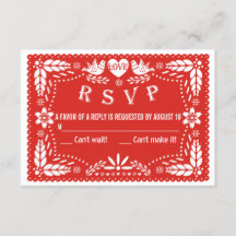 Papel picado liefde vogels rode bruiloft RSVP antw