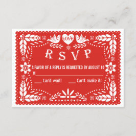Papel picado liefde vogels rode bruiloft RSVP antw Kaartje