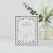 Papel Picado Light Grey | RSVP-kaart voor weduwena RSVP Kaartje (Staand voorkant)