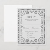 Papel Picado Light Grey | RSVP-kaart voor weduwena RSVP Kaartje (Voorkant / Achterkant)