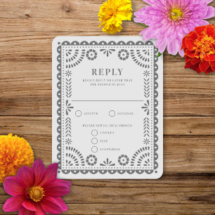 Papel Picado Light Grey RSVP-kaart voor weduwena RSVP Kaartje