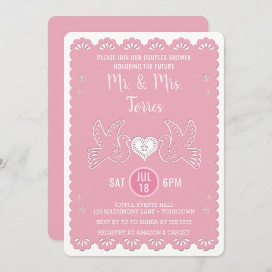Papel Picado Love Bird Pink Couples Weddenschap Sh Kaart (Voorkant / Achterkant)