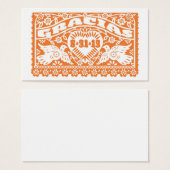 Papel Picado Lovebirds Sinaasappel Label Visitekaartje (Voorkant /achterkant)