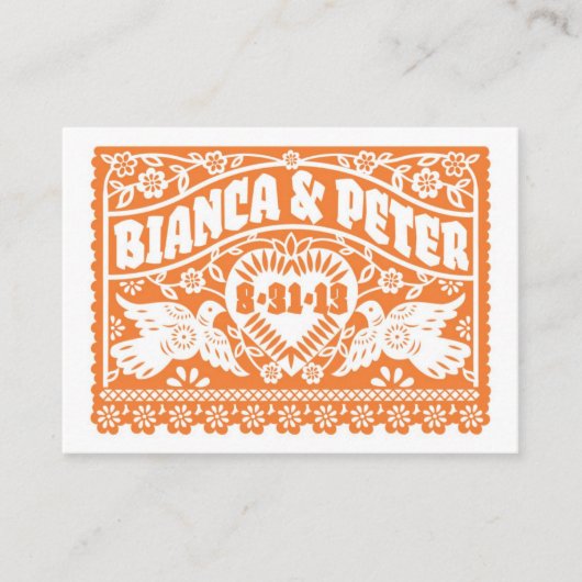 Papel Picado Lovebirds Sinaasappel Place kaart Plaatskaartje (Voorkant)