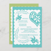 Papel Picado Mexicaans Feest Huwelijkskaart Detail Kaart (Voorkant / Achterkant)