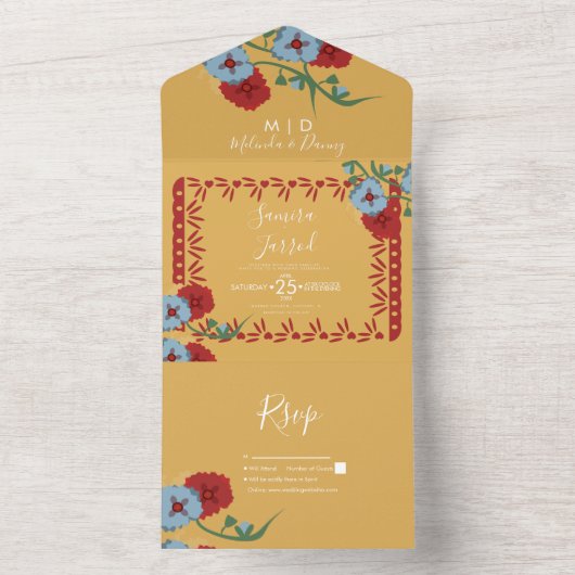 Papel Picado Mexicaanse Bloemranken Botanische Bod All In One Uitnodiging (Binnen)