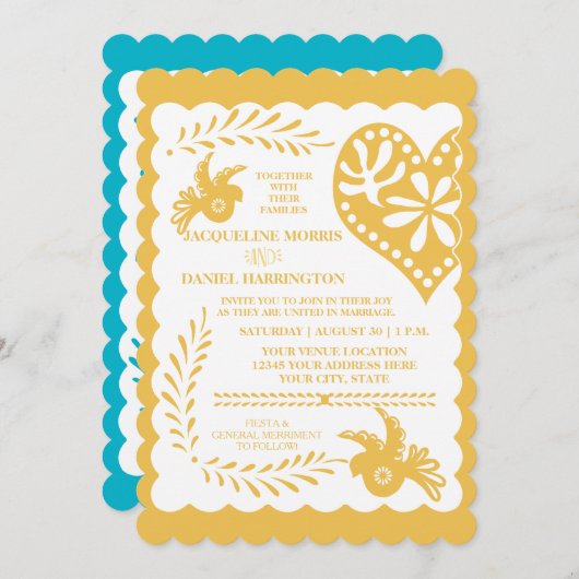 Papel Picado Mexicaanse Fiesta Bruiloft Banner Gou Kaart (Voorkant / Achterkant)