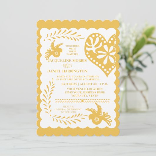 Papel Picado Mexicaanse Fiesta Bruiloft Banner Gou Kaart (Staand voorkant)