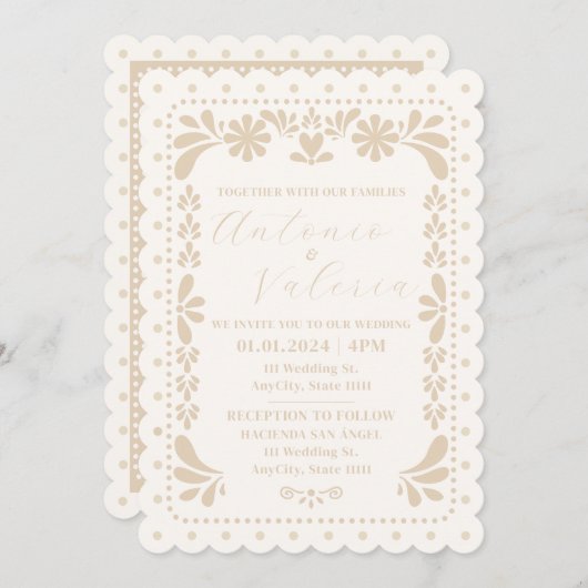 Papel Picado Mexicaanse neutrale bruiloft uitnodig Kaart (Voorkant / Achterkant)