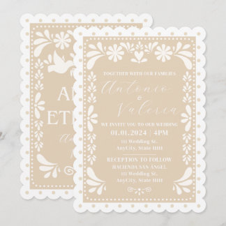 Papel Picado Mexicaanse neutrale bruiloft uitnodig Kaart