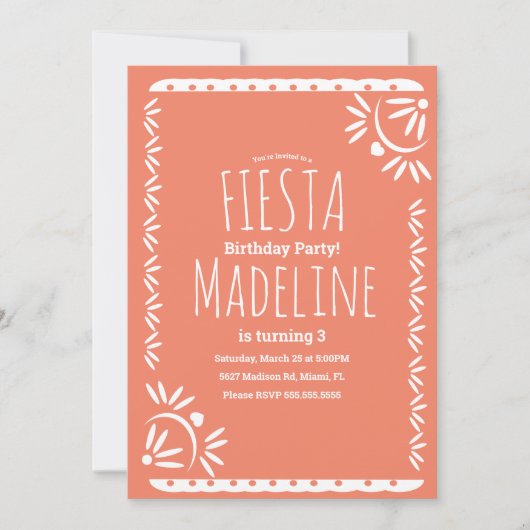 Papel Picado Mexican Birthday Fiesta Floral Border Kaart (Voorkant)