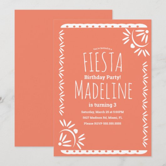 Papel Picado Mexican Birthday Fiesta Floral Border Kaart (Voorkant / Achterkant)