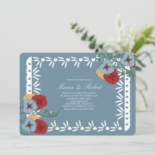 Papel Picado Mexican Botanical Florals Fiesta Kaart (Staand voorkant)