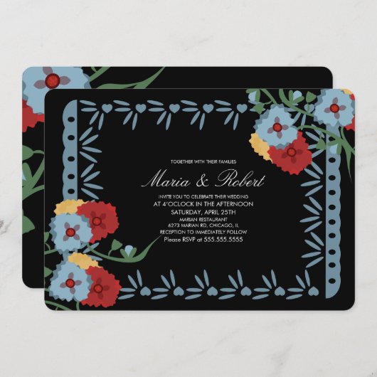 Papel Picado Mexican Botanical Florals Fiesta Kaart (Voorkant / Achterkant)