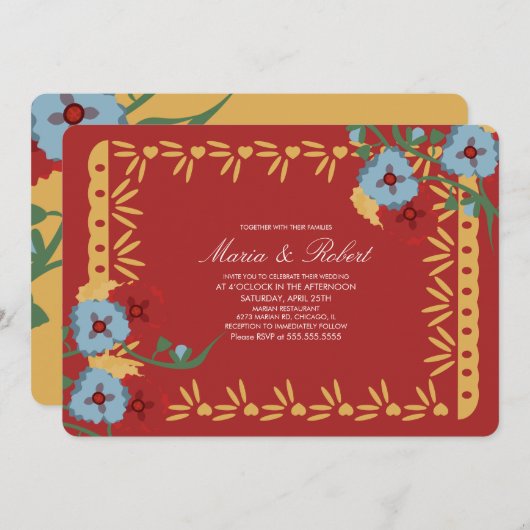 Papel Picado Mexican Botanical Florals Fiesta Kaart (Voorkant / Achterkant)