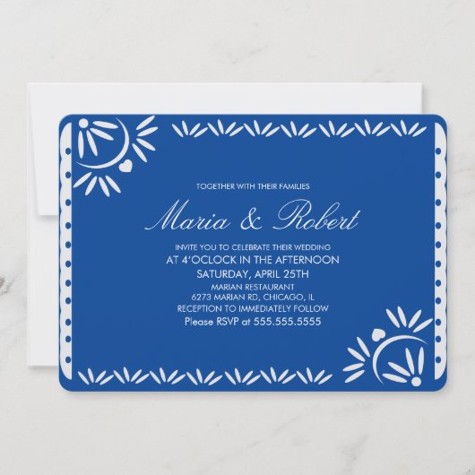 Papel Picado Mexican Botanical Wedding Blue Kaart (Voorkant)