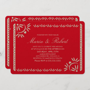 Papel Picado Mexican Botanical Wedding Red Kraft Kaart