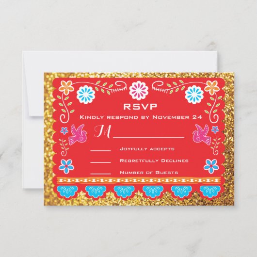 Papel Picado Mexican Fiesta RSVP goudglitter (Voorkant)
