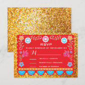 Papel Picado Mexican Fiesta RSVP goudglitter Kaartje (Voorkant / Achterkant)