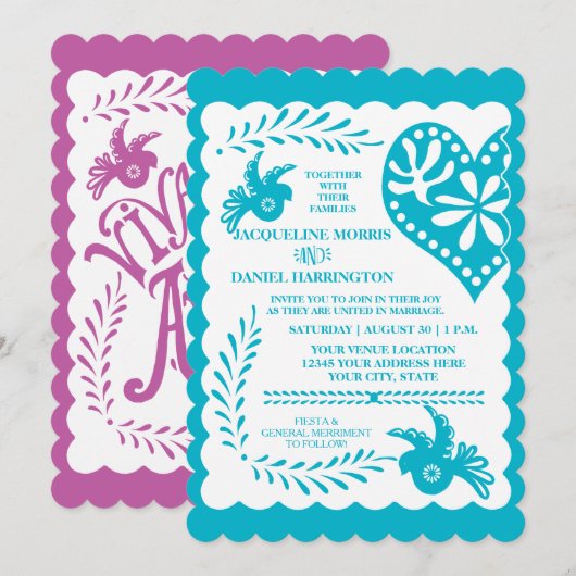 Papel Picado Mexican Fiesta Wedding Banner Theme Kaart (Voorkant / Achterkant)