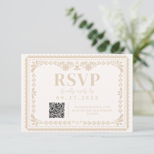 Papel Picado Mexican Neutral RSVP Response Kaart (Staand voorkant)