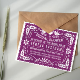 Papel picado modern paars bruiloft vrijgezellenfee kaart
