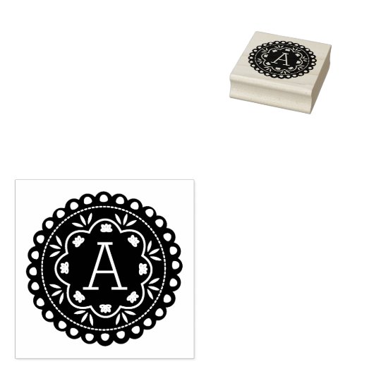 Papel Picado Monogram Rubberstempel (Gestempeld)