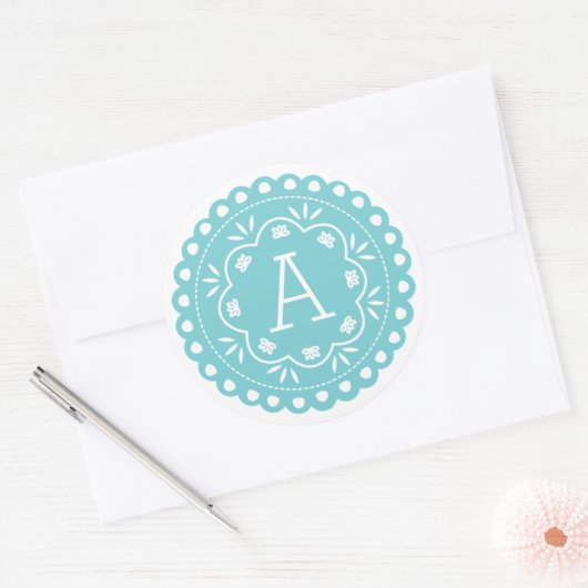Papel Picado Monogram Stickers - Blauw (Envelop)