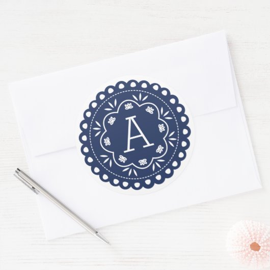 Papel Picado Monogram Stickers - Navy (Envelop)