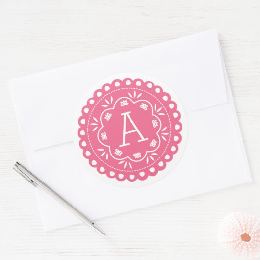 Papel Picado Monogram Stickers - Roze (Envelop)