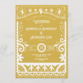 Papel Picado Mosterdgeel & Witte Trouw Kaart (Voorkant)