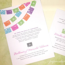 Papel Picado Multi-Color Wedding Invite Kaart