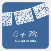 Papel Picado Navy Blauw | Bruiloft gunst Sticker (Voorkant)