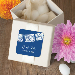 Papel Picado Navy Blauw   Bruiloft gunst Sticker