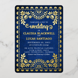 Papel Picado Navy Wedding Folie Uitnodiging