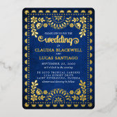 Papel Picado Navy Wedding Folie Uitnodiging (Voorkant)