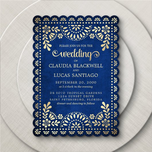 Papel Picado Navy Wedding Kaart
