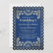 Papel Picado Navy Wedding Kaart (Voorkant)