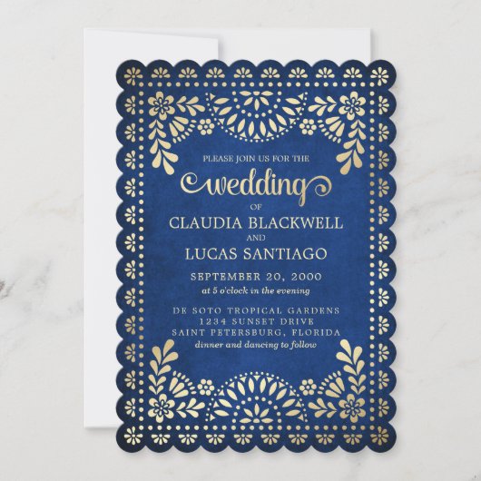 Papel Picado Navy Wedding Kaart (Voorkant)
