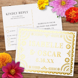 Papel Picado Neutral Foil Wedding Reply RSVP Card Folie Feestdagen Briefkaart