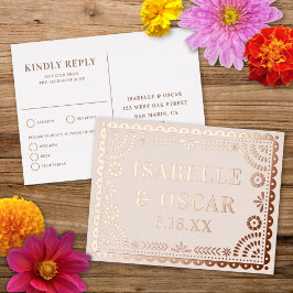 Papel Picado Neutral Foil Wedding Reply RSVP Card Folie Feestdagen Briefkaart