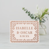 Papel Picado Neutral Foil Wedding Reply RSVP Card Folie Feestdagen Briefkaart (Staand Voorkant)